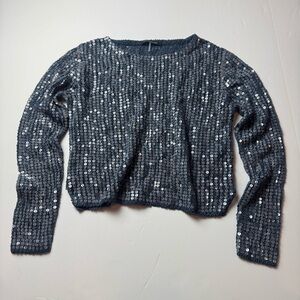 Luisa Cerano Blue Sequin Crop Sweater
